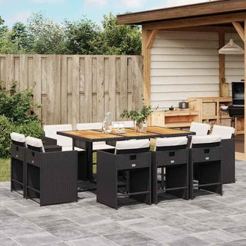 vidaXL 11-delige Tuinset met kussens poly rattan zwart, Verzenden, Nieuw, Tuinset