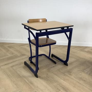 complete schoolset Marko 8x tafels + stoelen, zithoogte 46, Huis en Inrichting, Stoelen, Gebruikt, Blauw, Hout