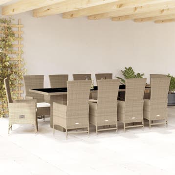vidaXL 11-delige Tuinset met kussens poly rattan beige, Verzenden, Tuinset