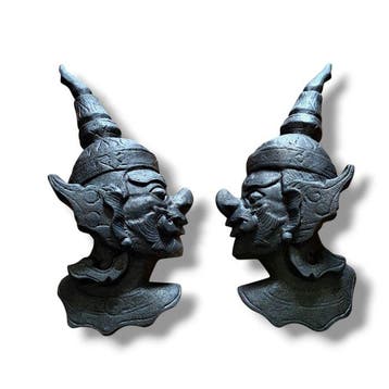 Twee Yaksha poortwachter wandornamenten - Hout - Thailand -, Antiek en Kunst