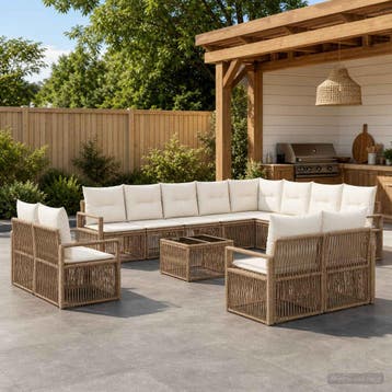 vidaXL Tuinbank Set 13 st Beige poly rattan, Tuin en Terras, Verzenden, Nieuw