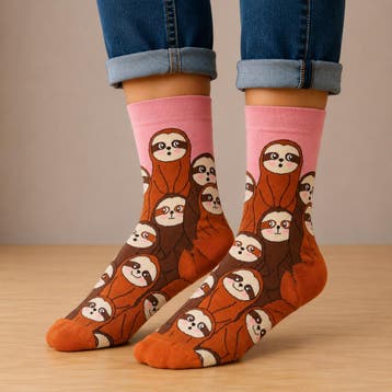 Sokken Katoen - Luiaard Print - Bruin Roze- Maat 38-45, Kleding | Dames, Sokken en Kousen, Nieuw