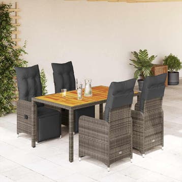 vidaXL 5-delige Bistroset met kussens poly rattan grijs, Verzenden, Nieuw