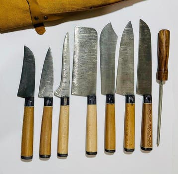 Keukenmes - Kitchen knife set - Kook- en BBQ-set met leren