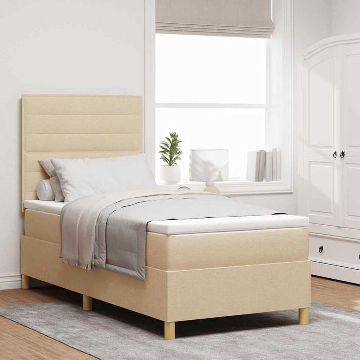 vidaXL Boxspring bed met matras met hoofdeinde Crème 100 x, Huis en Inrichting, Slaapkamer | Bedden, Nieuw, Verzenden