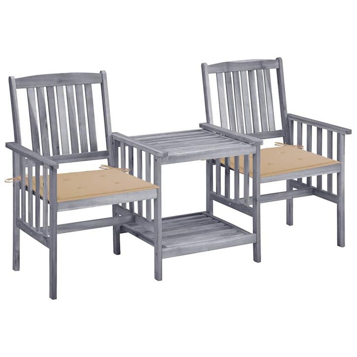 vidaXL Tuinstoelen met tafeltje en kussens massief, Tuin en Terras, Tuinsets en Loungesets, Nieuw, Verzenden
