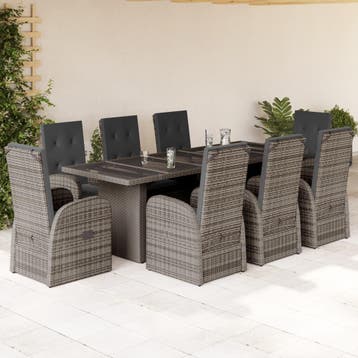 vidaXL 9-delige Tuinset met kussens poly rattan grijs, Verzenden, Nieuw, Tuinset