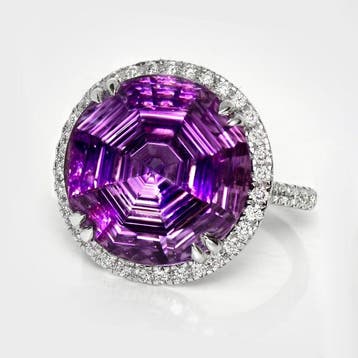 Zonder minimumprijs - Ring - 14 karaat Witgoud, HRD 14,30 ct