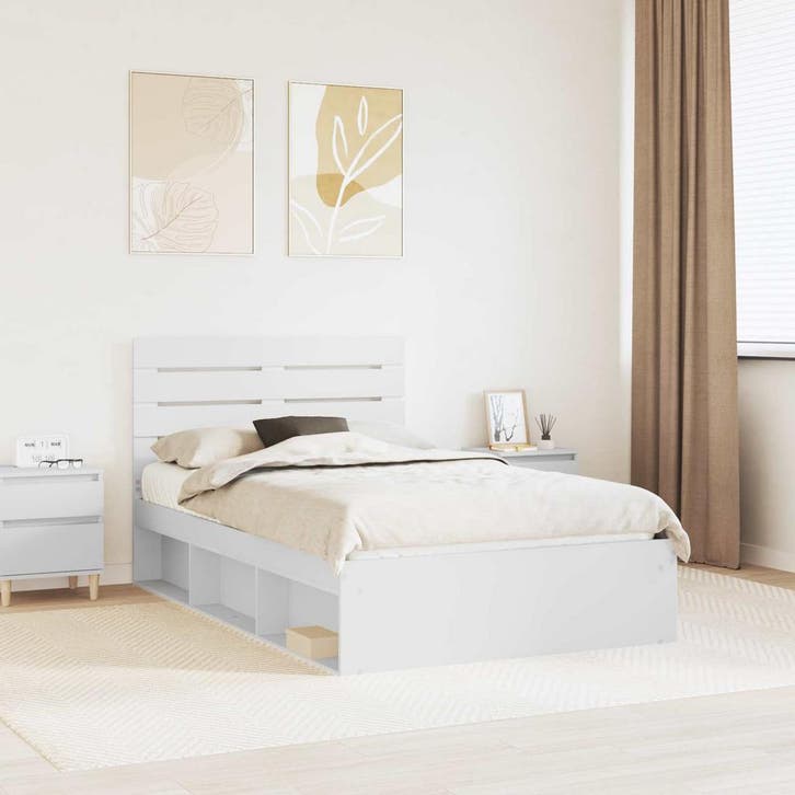 vidaXL Bedframe met hoofdeinde Wit 120 x 200 cm Massief, Huis en Inrichting, Slaapkamer | Bedden, Nieuw, Verzenden
