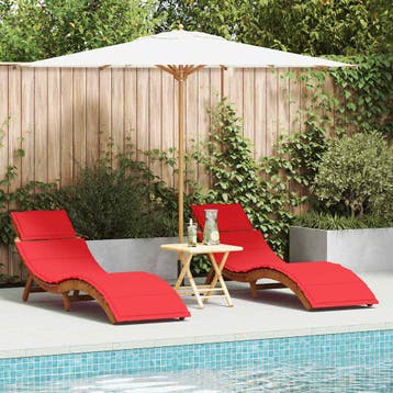 vidaXL Ligbed met kussen 2 pcs Rood Massief Acacia Hout, Verzenden, Nieuw