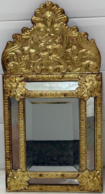 Miroir mural - Laiton doré - Miroir en laiton – Pays-Bas, Antiquités & Art