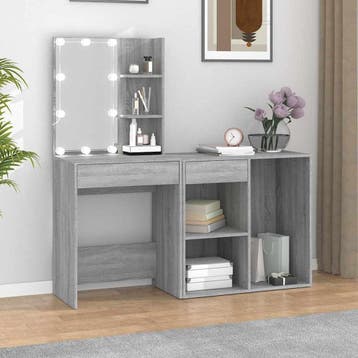 vidaXL Kaptafel met kastjes LED bewerkt hout grijs sonoma, Verzenden