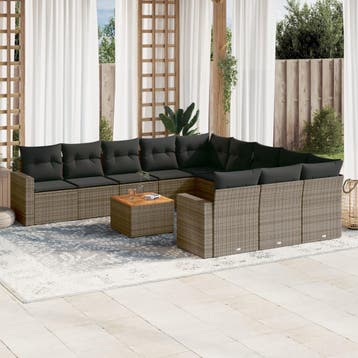 vidaXL 12-delige Loungeset met kussens poly rattan grijs, Verzenden