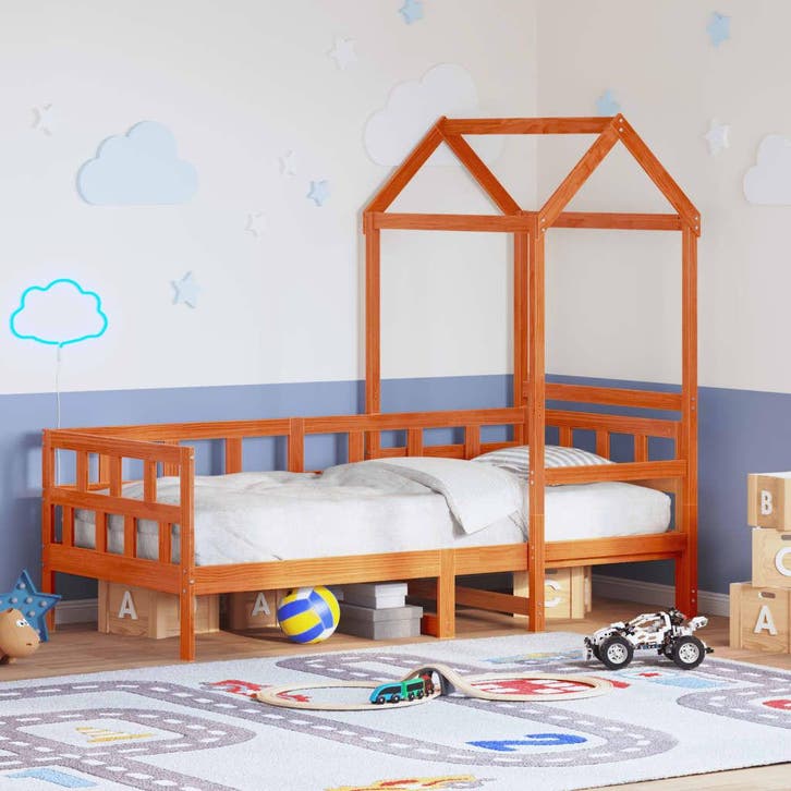 vidaXL Kinderbed met huisje massief grenenhout wasbruin, Huis en Inrichting, Slaapkamer | Bedden, Nieuw, Verzenden