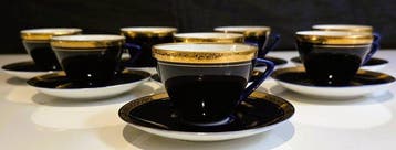 Lomonosov Gilded Oak leaves Blue Gobalt - Koffieservies (18)