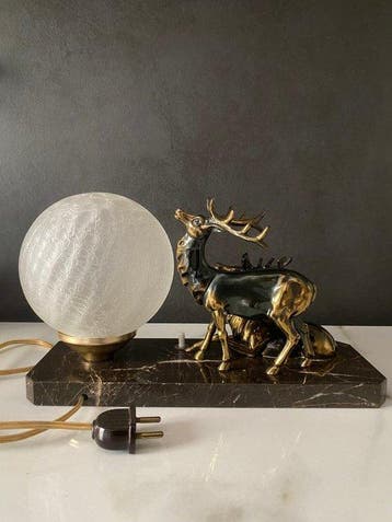 Lamp - Marmer, Glas, Metaal - Lamp met herten