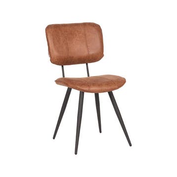 Stoel Fos | Cognac | Leder | Zwart Metalen Frame | 2 stuks, Verzenden, Nieuw in verpakking