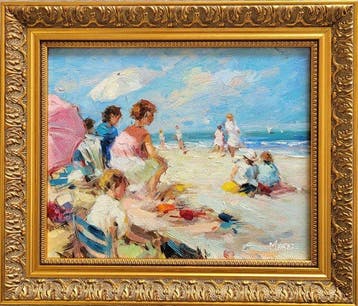 Léon Marel (1967) - Élégantes sur la plage d’Antibes
