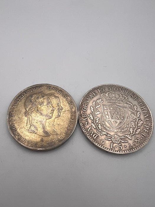 Italie - Royaume de Sardaigne. Carlo Felice. 5 Lire 1854 +, Timbres & Monnaies, Monnaies | Europe | Monnaies non-euro