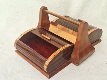 Sigarendoos - met rolsluiting - hout en metaal, Antiek en Kunst