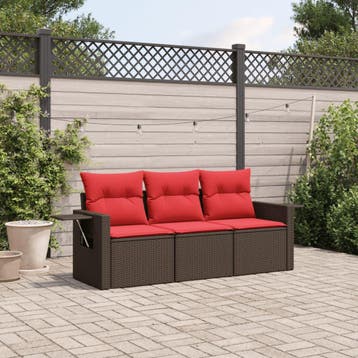 vidaXL 3-delige tuinbankset met kussens, bruin polyrotan, Verzenden