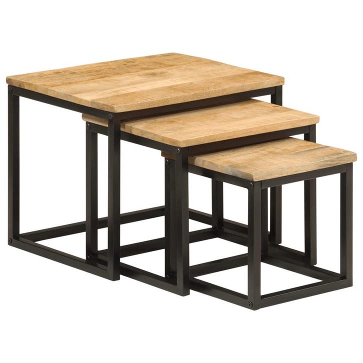 vidaXL 3-delige Salontafelset massief mangohout en ijzer, Maison & Meubles, Tables | Tables d'appoint, Envoi