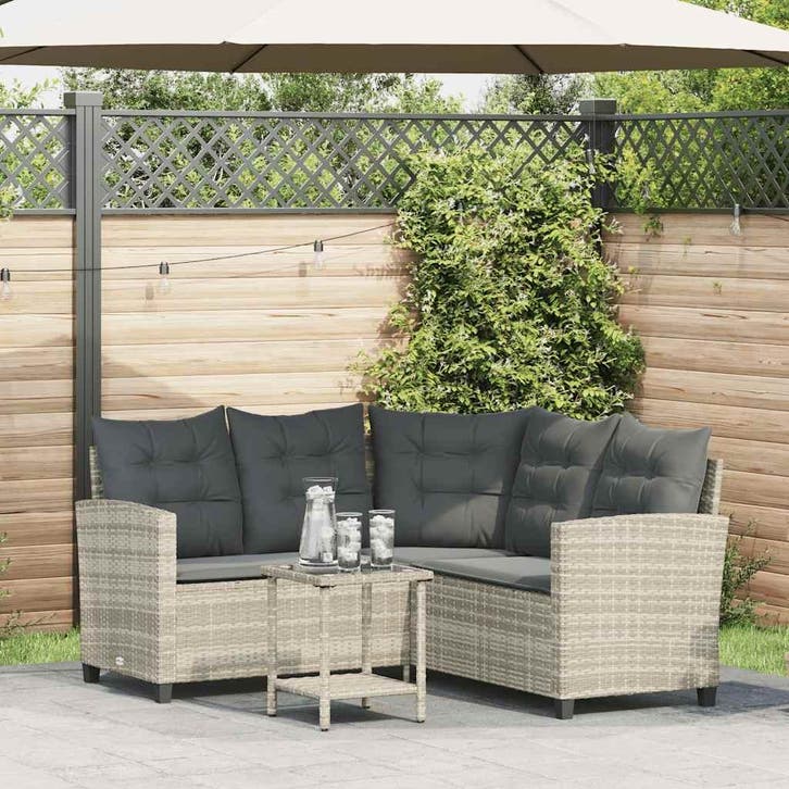 vidaXL Tuinbank met tafel en kussens L-vormig poly rattan, Tuin en Terras, Tuinsets en Loungesets, Nieuw, Verzenden