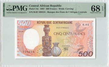 1987 Central African Republic 500 Francs Pick 14c Pmg Sup..., Verzenden, België