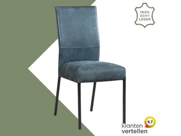 Leren eetkamerstoel Real - Kenia Denim (blauw) - Poten, Huis en Inrichting, Stoelen, Blauw, Nieuw, Ophalen of Verzenden, Eén
