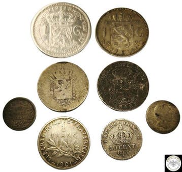 Nederland, Frankrijk, België. Lot of 10 silver coins 19th, Timbres & Monnaies