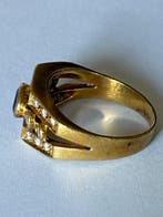 Bague - 18 carats Or jaune Saphir - Diamant