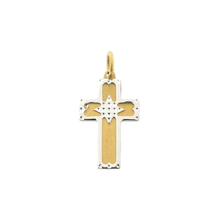 Bicolor gouden hanger van een kruis (Hanger of bedel), Handtassen en Accessoires, Bedels, Gebruikt, Overige merken, Goud, Ophalen of Verzenden