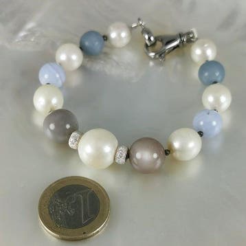 Sans prix de réserve - Bracelet Argent Perle - Pierres