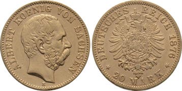 20 Mark 1876 E Sachsen Albert 1873-1902, Verzenden, België