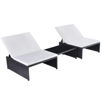 Tuinset: 2 verstelbare stoelen & tafel - Zwart poly ratta..., 2 zitplaatsen, Bijzettafel, Zo goed als nieuw, Tuinset