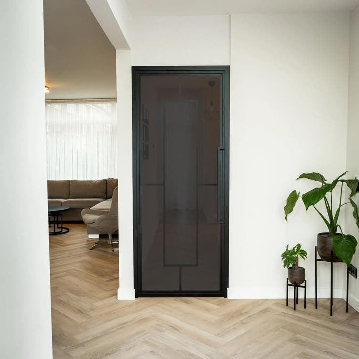 Stalen Binnendeur - Zwart - 5 Vlaks - Rookglas, Doe-het-zelf en Bouw, Deuren en Vliegenramen, Nieuw, Metaal, Binnendeur, 200 tot 215 cm