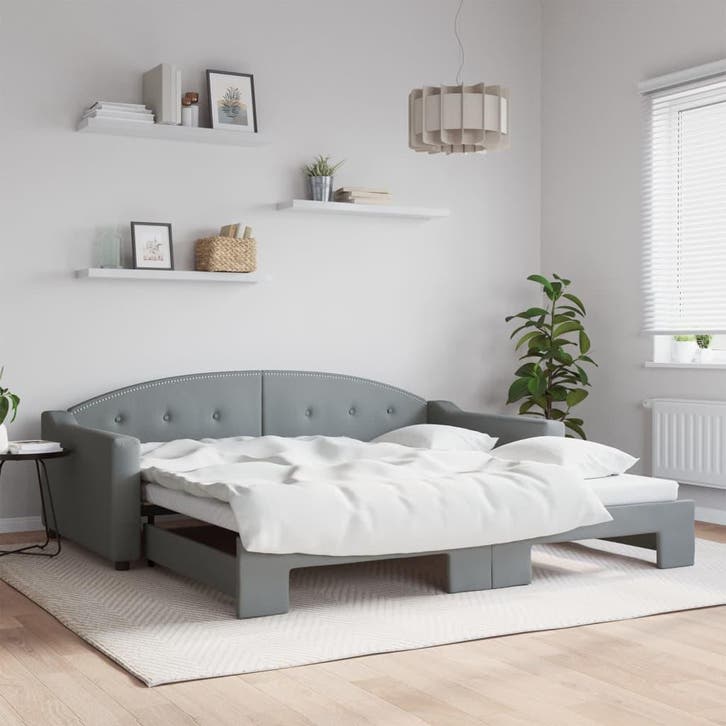 vidaXL Slaapbank met onderschuifbed 100x200 cm stof, Huis en Inrichting, Slaapkamer | Bedden, Nieuw, Verzenden