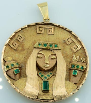 Broche - 18 carats Or jaune Émeraude