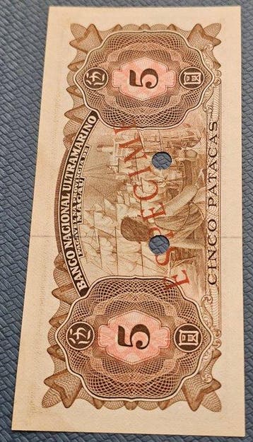 Macau. - 5 Patacas 1968 - SPECIMEN - Pick 49s (Zonder