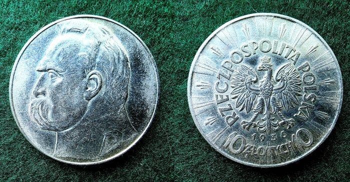 Polen. 10 Zotych 1936 / Józef Pisudski (Zonder, Timbres & Monnaies, Monnaies | Europe | Monnaies non-euro