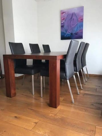 Set van 6 grijze leren eetkamerstoelen grijs, Ophalen of Verzenden