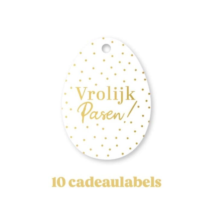 10x Cadeaulabel - VROLIJK PASEN - wit - goudfolie - paase..., Divers, Cartes de voeux, Enlèvement ou Envoi