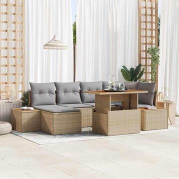 vidaXL Tuinbank Set 7 st Beige Poly rattan, Tuin en Terras, Verzenden, Nieuw
