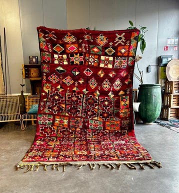 Vintage Marokkaanse Boujad tapijt – groot handgeweven