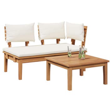 vidaXL Tuinstoel en Tafel Set 2 st Crème en bruin Massief, Tuin en Terras, Verzenden, Nieuw