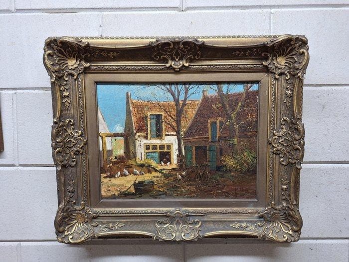 Jurrien Marinus Beek (1879-1965) - Boerderij met Kippen, Antiquités & Art, Art | Peinture | Classique