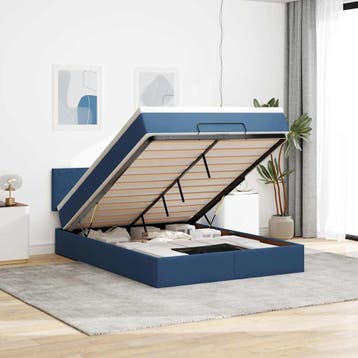 vidaXL Bed poef met matras en LEDs stof 140x190 cm blauw, Verzenden