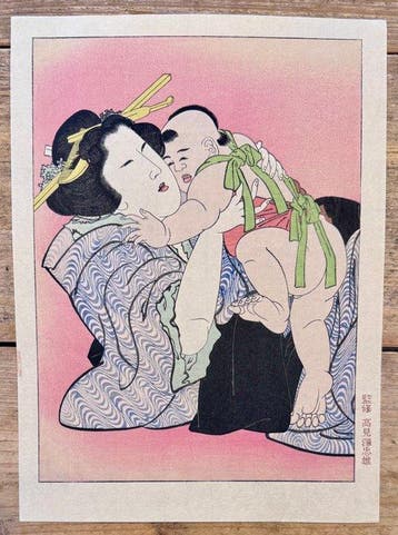 Mother and child - Katsushika Hokusai (1760-1849) - Japan -, Antiek en Kunst