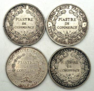 Indochine française. Piastre de commerce 1900-A, 1902-A,