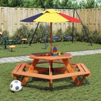 vidaXL Picknicktafel voor 4 kinderen met parasol zeshoekig, Verzenden, Nieuw